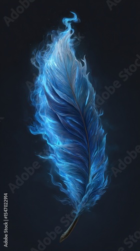 Glowing blue feather in flames