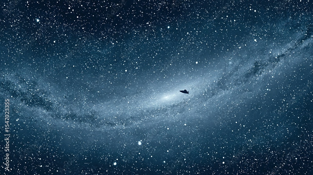 Fototapeta premium Dark spaceship silhouette against a cosmic backdrop.