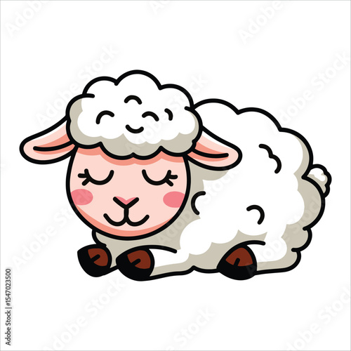 Cute smiling sleeping sheep vector. Adorable animal character perfect for children designs and apparel.