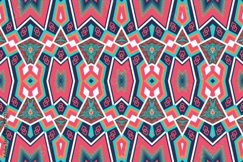 Geometric Symmetrical Abstract Seamless Pattern tribal Repeating Fabric Ethnic Traditional Motifs Design for background, rug, wallpaper, wrapping, cloth, fabric, textile, decorative, embroidery