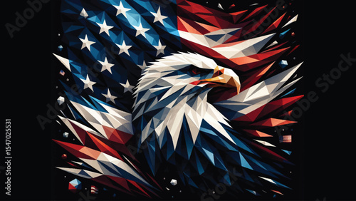 United States Flag on Black Background, in low poly style