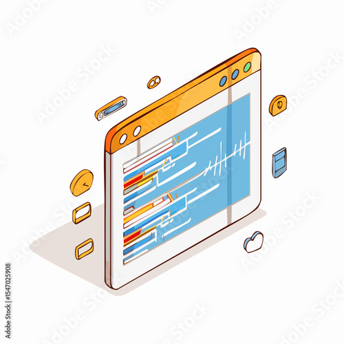 Isometric 3D Coding Interface AI Programming Concept with Floating Syntax Lines