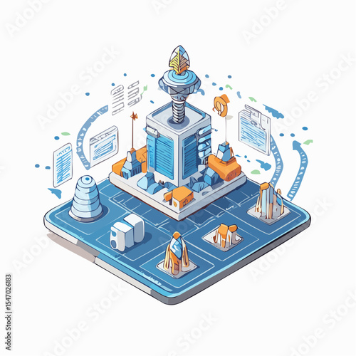 Future of AI Isometric 3D Icon Depicting Advanced Robotics and Neural Networks in a Smart City