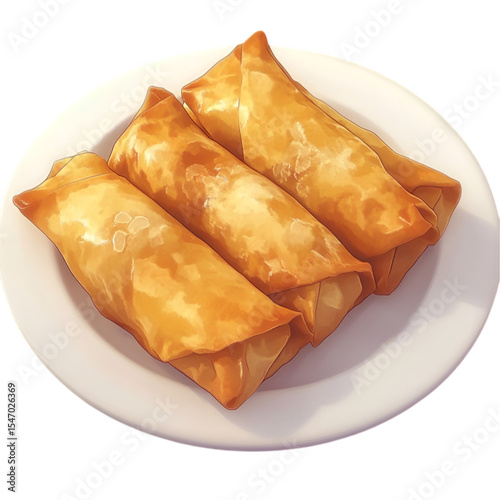 Fried Egg Rolls with Crunchy Texture – White Background Food Photography | AI Image