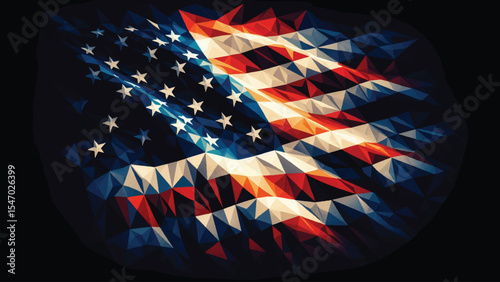 United States Flag on Black Background, in low poly style