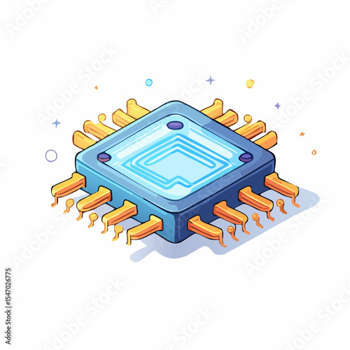 Isometric 3D Microchip Icon Advanced Computing Power, Glowing Pathways, Technology Illustration