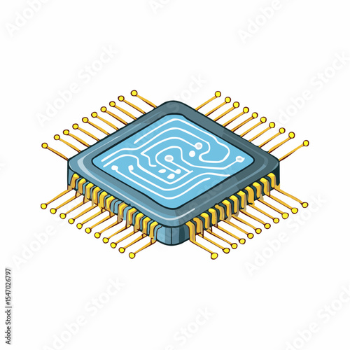 Isometric 3D Microchip Icon Advanced Computing Power, Digital Technology, Circuit Board, Semiconductor, Processor