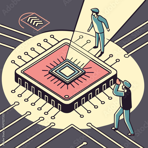 Inspecting Microchip Detailed Illustration of Semiconductor Technology and its Components