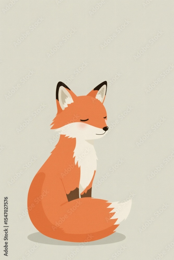 Obraz premium Serene Fox: A charming illustration of a fox in a moment of tranquility, with closed eyes and a serene expression, embodying peacefulness and gentle beauty.