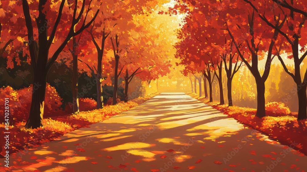 Naklejka premium Autumnal Pathway Through Trees