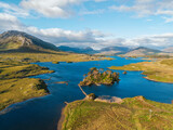 Aerial of Connemara national park with Twelve Pines Island Derryclare Lough.