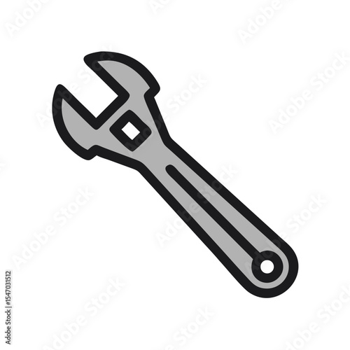 Silver wrench tool with geometric design on dark background