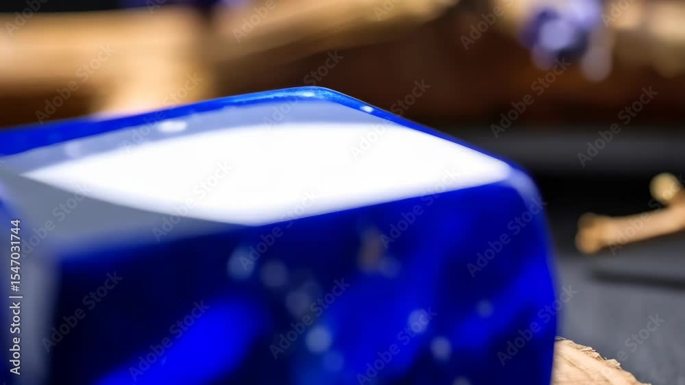 Polished Lapis Lazuli Specimen Displayed on Wood Slice, Revealing Beautiful Royal Blue Tones, Shimmering Gold Flecks, and Celestial White Sparkles