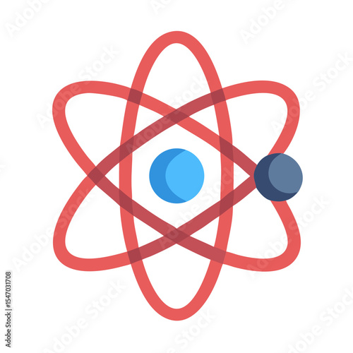 Flat vector atom model on a solid black background