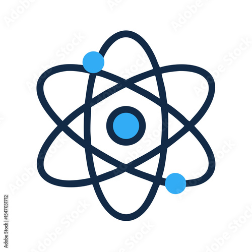 Blue atom structure with nucleus on black background