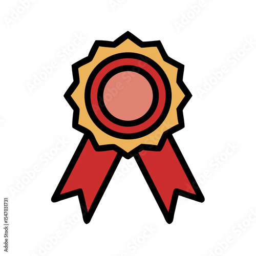 Achievement badge with ribbon design on dark background icon