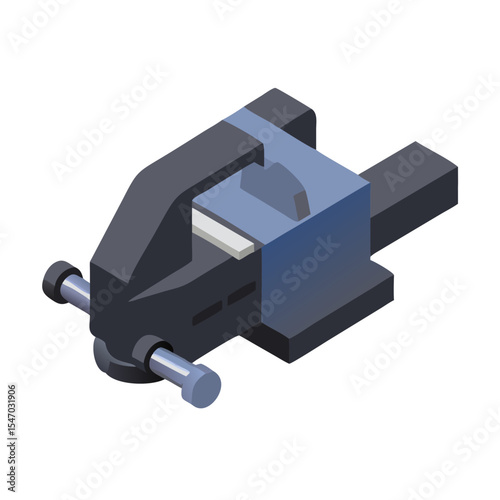 Isometric illustration of a steel vise tool on black background
