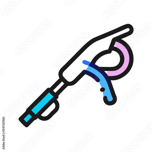 Stylized pressure washer with blue water on black background