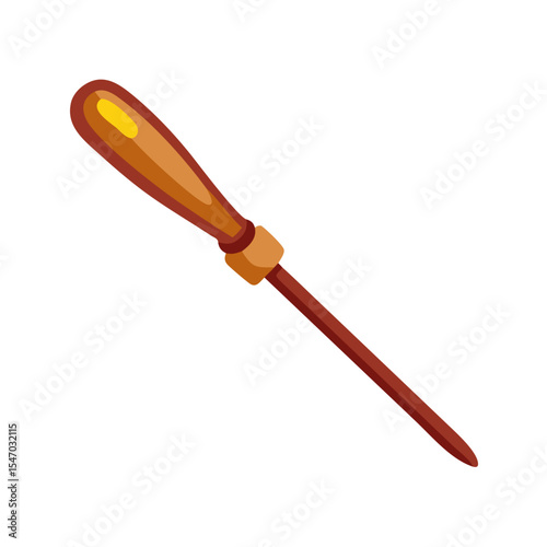 Cartoon style awl tool with wooden handle on black