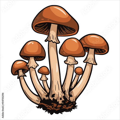Honey fungus mushroom cluster vector. Autumn forest food icon in flat graphic style.