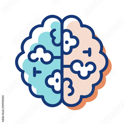 Stylized brain illustration depicting left and right hemisphere functions