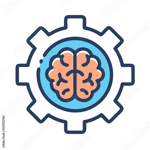 Brain inside gear symbol represents intelligence and technology