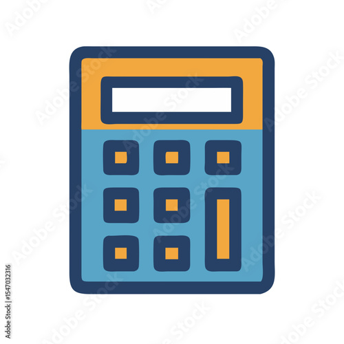Illustration of a retro blue and yellow calculator