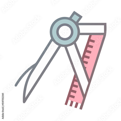 Compass and measuring tape precision tools graphic illustration design