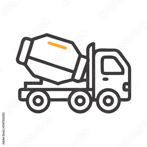 Cement mixer truck illustration on black background in outline