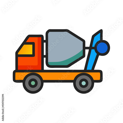 Vibrant concrete mixer truck icon with thick outlines