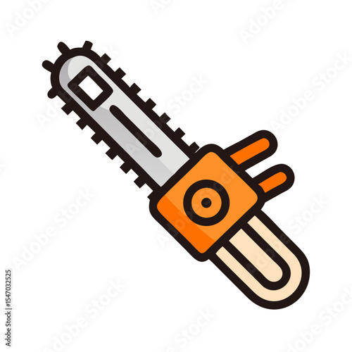 Chainsaw icon illustration isolated on black background, woodworking tool
