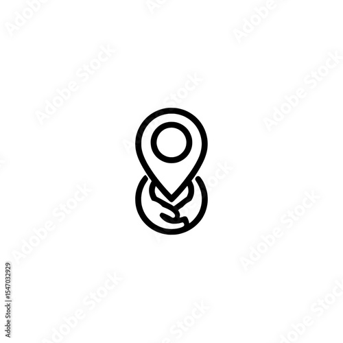 A minimalist line art icon showing a location pin held in a cupped hand shape , map pointer icon vector , map pointer icon 

