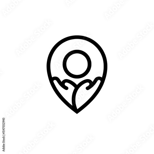 vector map pointer icon , map pointer icon , a simple black and white line drawing of a location pin with hands inside
