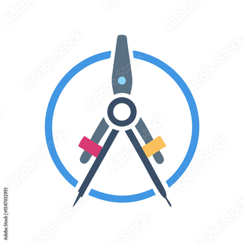 Drawing compass with circle, flat vector icon on black