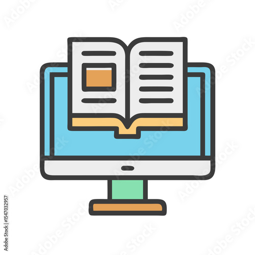 Online education concept book and computer monitor design graphic