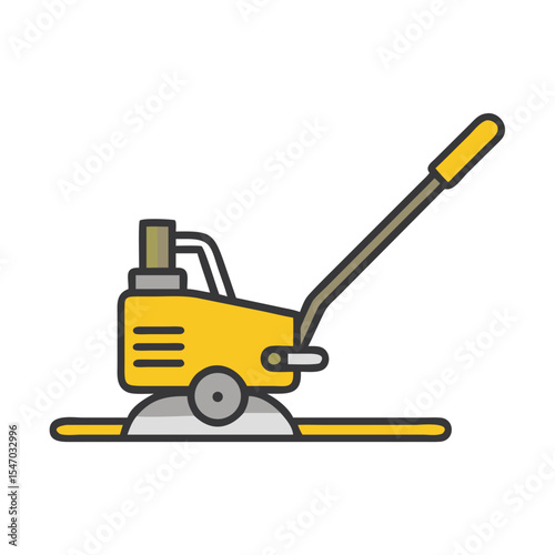 Yellow soil compactor illustration against black background for construction