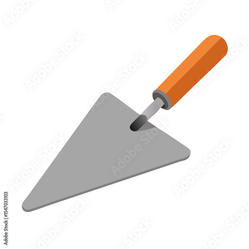 Trowel tool for construction work, isometric on dark background