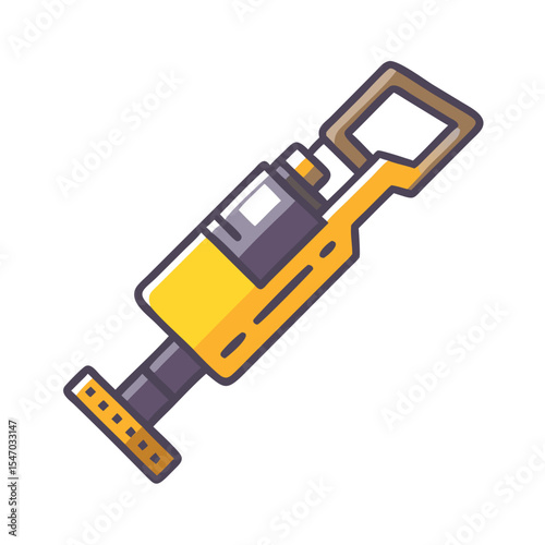 Yellow and grey flat style jackhammer illustration on black