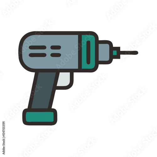 Flat vector illustration of electric drill on black background