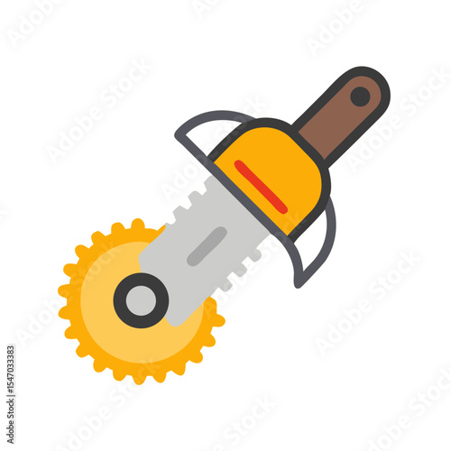 Stylized pizza cutter illustration against a black background.