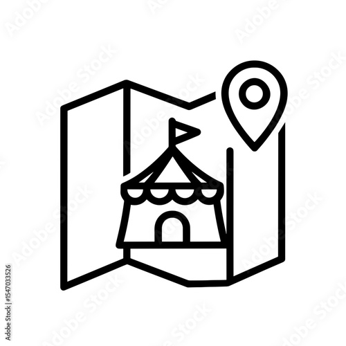 Festival map icon in outline style – representing event navigation and location