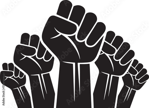 Graphic Crowd of Fists Raised in Protest and Empowerment