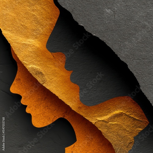 Abstract Gold   Gray Profile Icons  Minimalist Couple Portrait