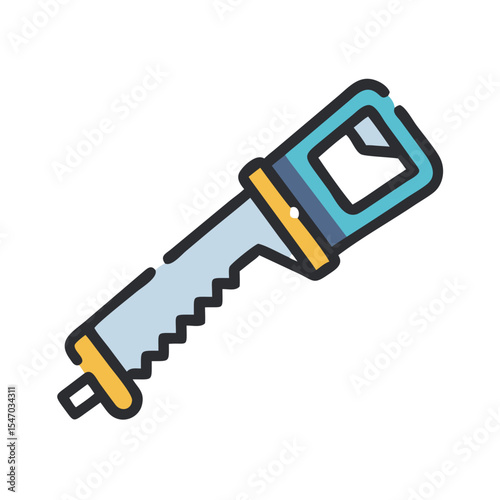 Cartoon style hand saw tool with teal handle