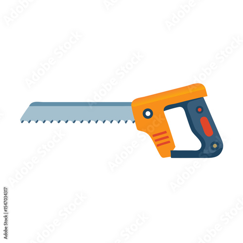 Orange and blue flat design hand saw against black background
