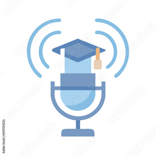 Podcast education with mortarboard hat icon for creative learning