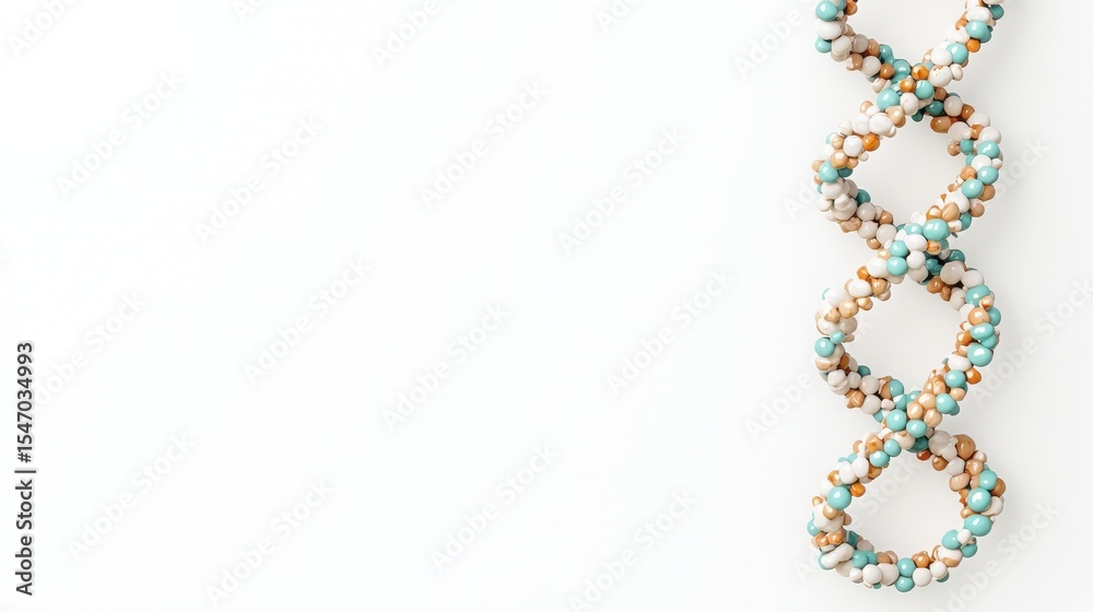 Fototapeta premium Bioethics in Gene Concept. Colorful Beaded DNA Model with Turquoise, Beige, and Brown Stones on a Minimalist Background