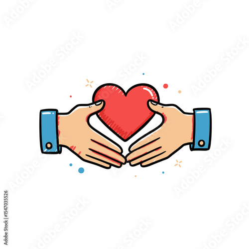 Two hands gently offering a red heart, symbolizing love, care, and support, perfect for Valentine's Day, charity campaigns, and expressing affection in a creative design.