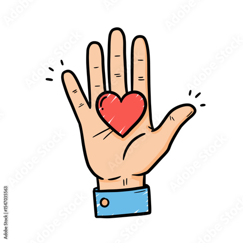 Doodle Hand Holding Heart - Expressing Love, Care, and Support through a Hand-Drawn Illustration for Charity, Health, and Valentine's Day Concepts