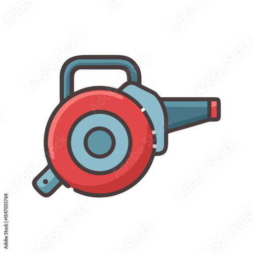 Simplified leaf blower illustration with red and blue accents